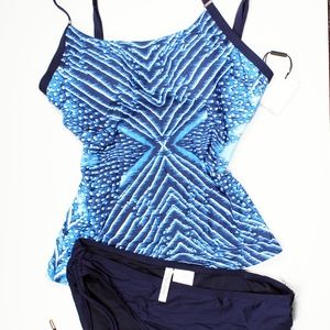 CALVIN KLEIN  Blue Tones Artemis Printed Tankini T